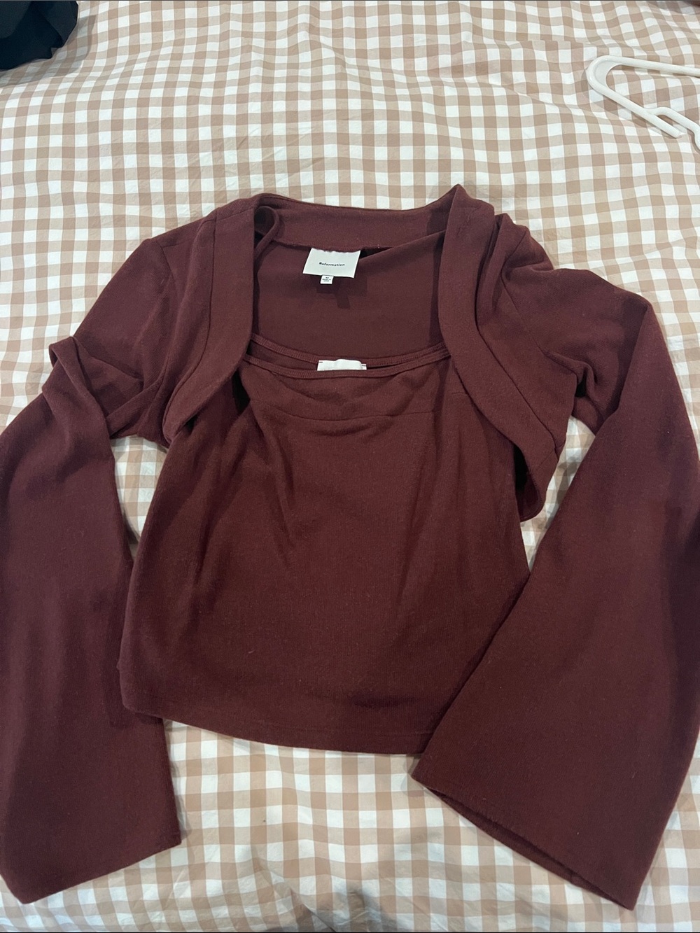 Reformation Burgundy Layered Tank with Long-Sleeve Shrug